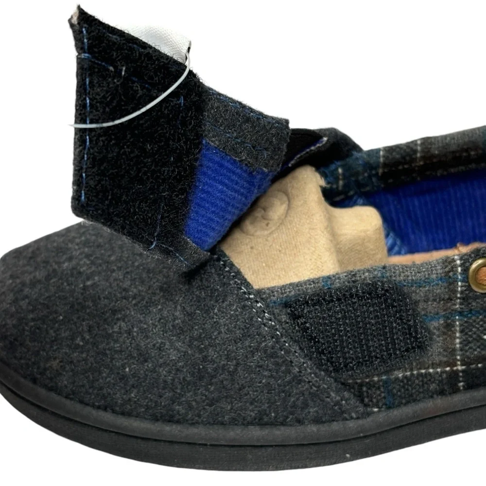 New TOMS Tiny Bimini Alpargata Blue & Grey Tartan Plaid Slip On Size 11 MSRP $59